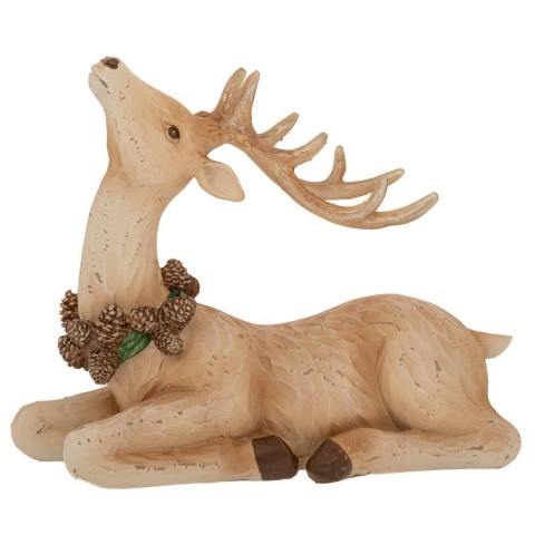 CERVO SEDUTO BIANCA CHE GUARDA IN ALTO 21,5X10X16,5CM